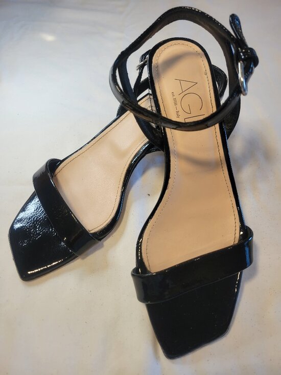 Agl Shoes - AGL Black Patent Leather Square Toe Block Heel Ankle Strap Sandals EU 38.5 Italy